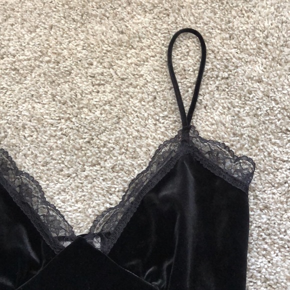 *SOLD* Black Velvet Thong Bodysuit - Picture 3 of 5